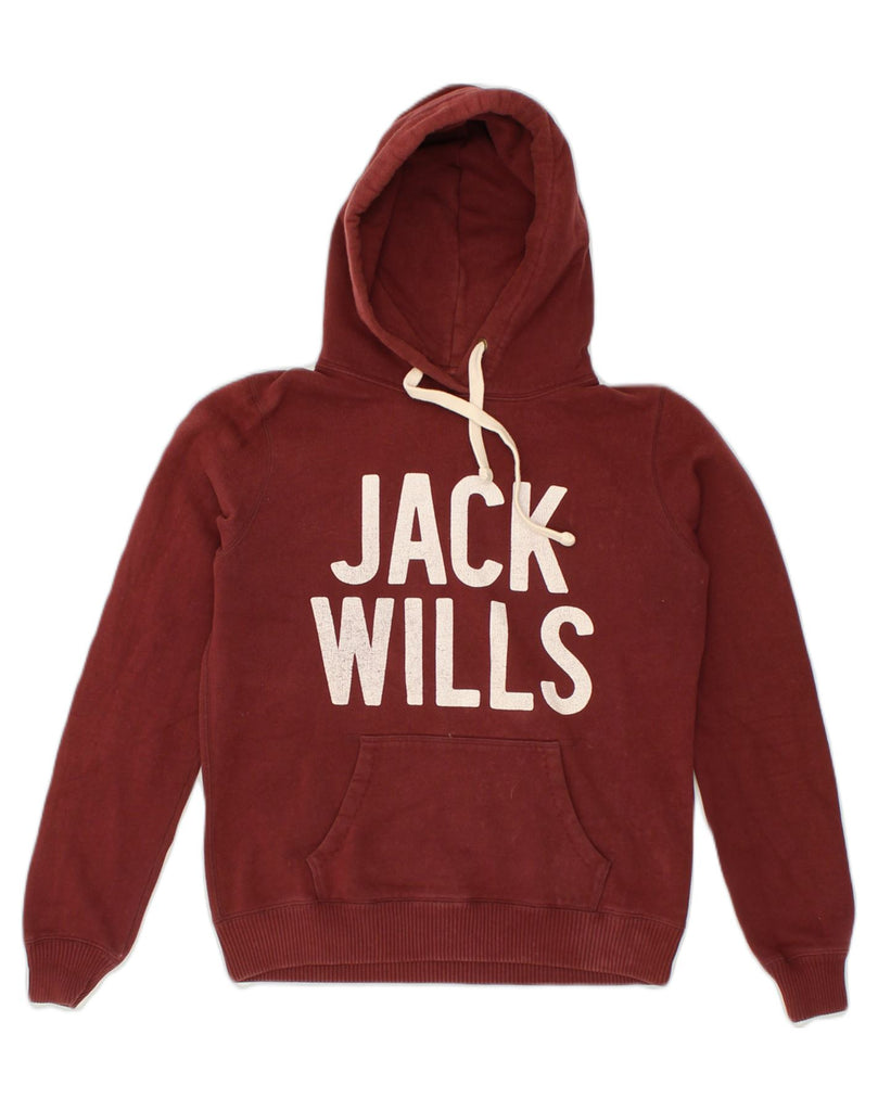 JACK WILLS Womens Graphic Hoodie Jumper UK 12 Medium Burgundy Cotton | Vintage Jack Wills | Thrift | Second-Hand Jack Wills | Used Clothing | Messina Hembry 