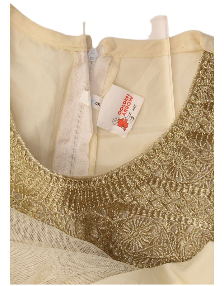 VINTAGE Womens Long Sleeve A-Line Dress US 6 Medium Beige Floral