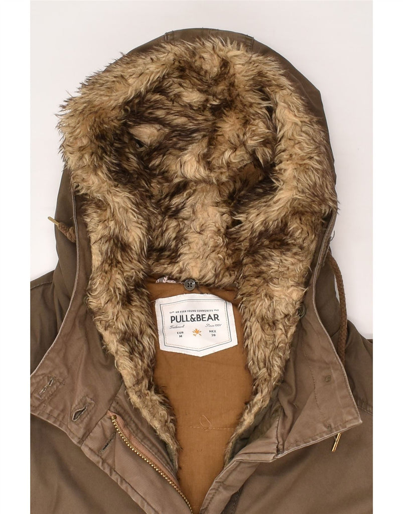 PULL & BEAR Womens Hooded Parka Jacket UK 14 Medium Brown Cotton | Vintage Pull & Bear | Thrift | Second-Hand Pull & Bear | Used Clothing | Messina Hembry 