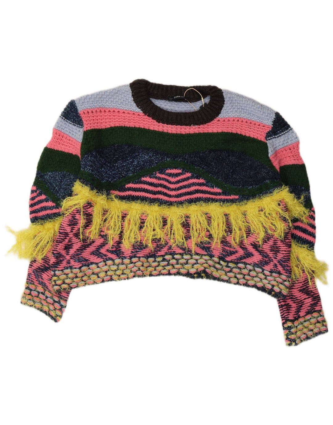 ZARA Womens Oversized Crew Neck Jumper Sweater UK 10 Small Multicoloured