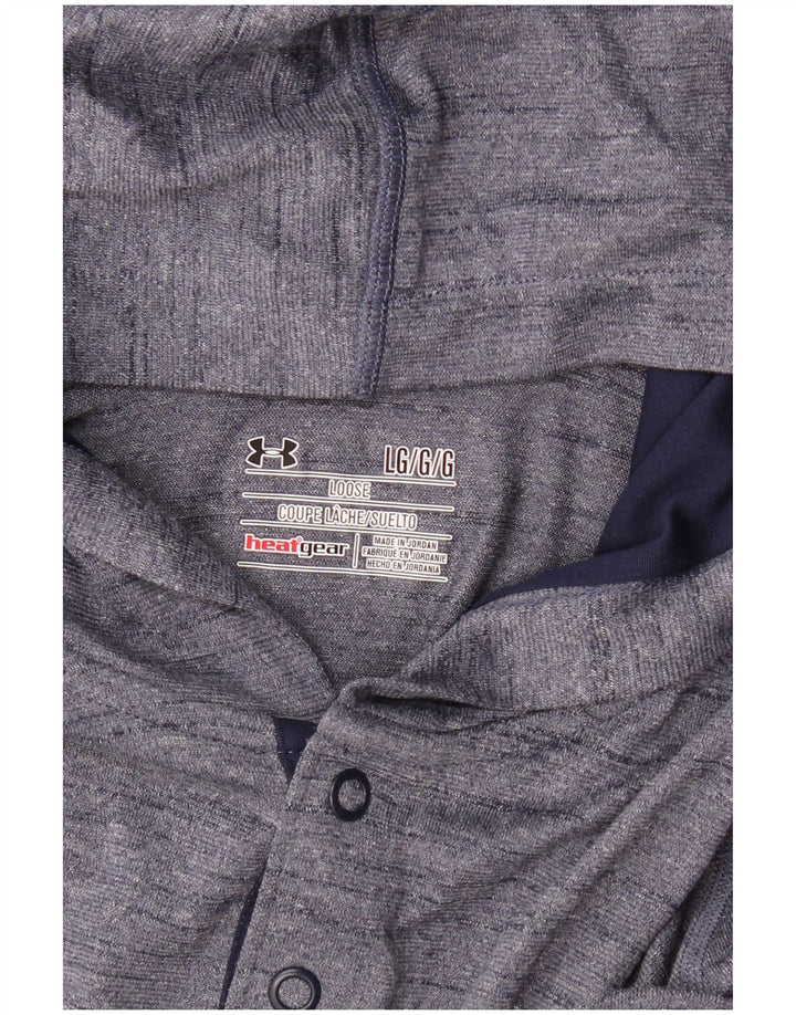UNDER ARMOUR Mens Heat Gear Hooded Top Long Sleeve Large Navy Blue Flecked