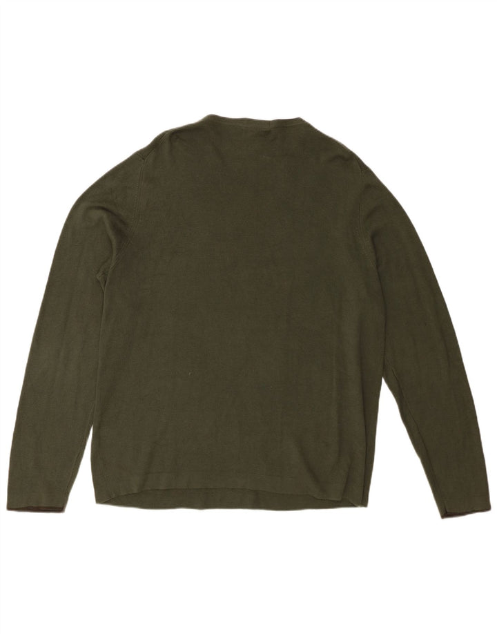 Eddie Bauer Mens V-Neck Jumper Sweater Medium Khaki Cotton