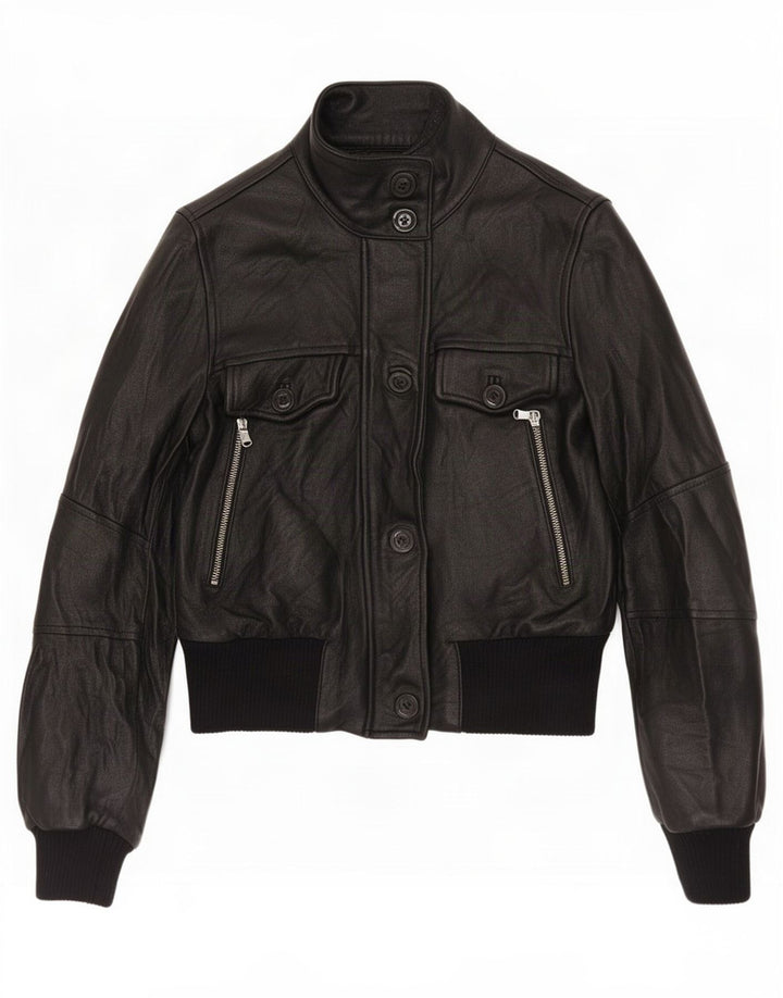 Vintage Womens Leather Jacket UK 6 XS Black