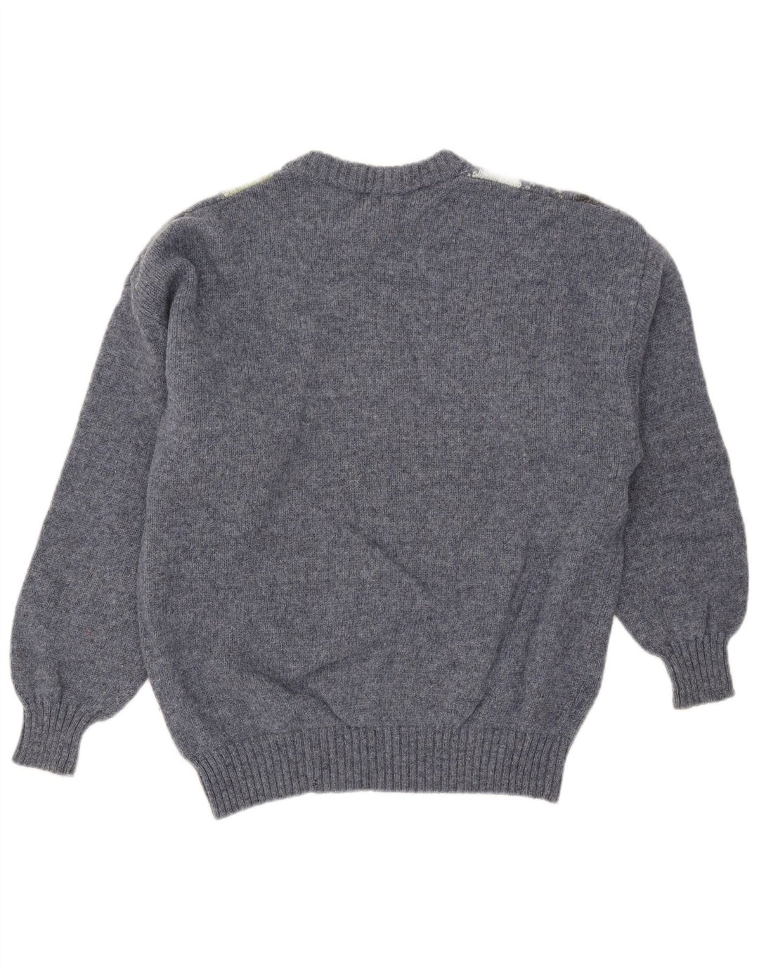 Trussardi Mens Crew Neck Jumper Sweater Medium Blue Argyle/Diamond Wool