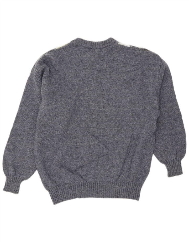Trussardi Mens Crew Neck Jumper Sweater Medium Blue Argyle/Diamond Wool