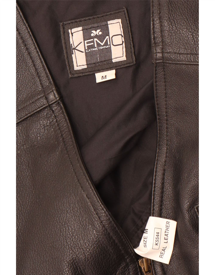 Vintage Mens Regular Leather Waistcoat  Medium Black Leather