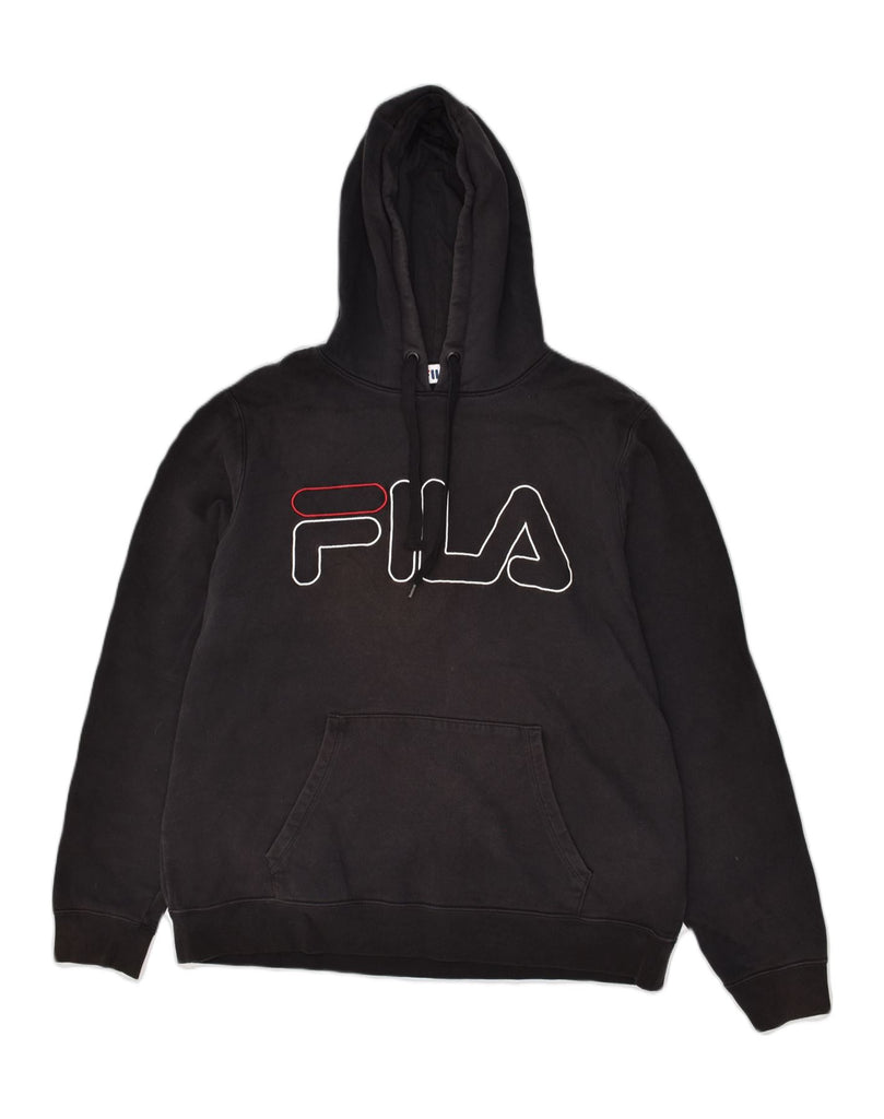 FILA Mens Graphic Hoodie Jumper Large Black Cotton | Vintage Fila | Thrift | Second-Hand Fila | Used Clothing | Messina Hembry 