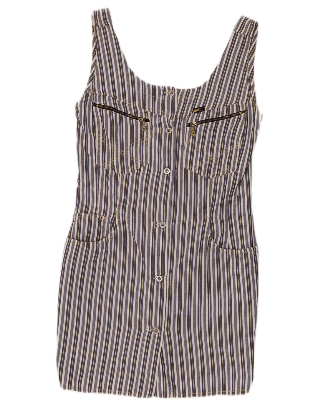 VINTAGE Womens Sleeveless Sheath Dress UK 8 Small Navy Blue Striped