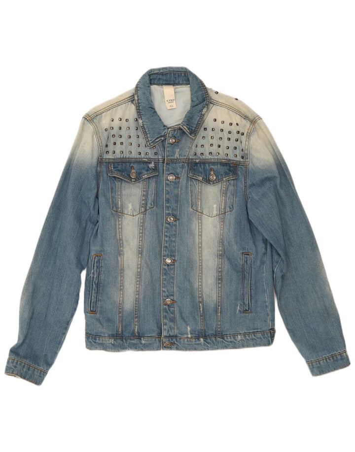 Vintage Mens Distressed Denim Jacket UK 42 XL Blue Cotton
