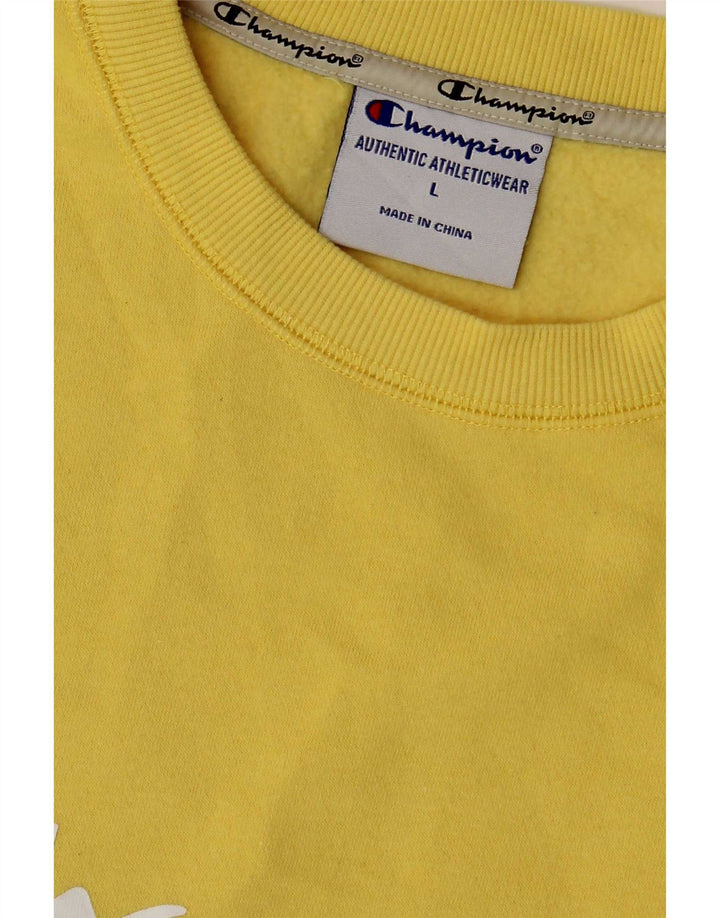 Champion Mens Graphic Sweatshirt Jumper Large Yellow Cotton