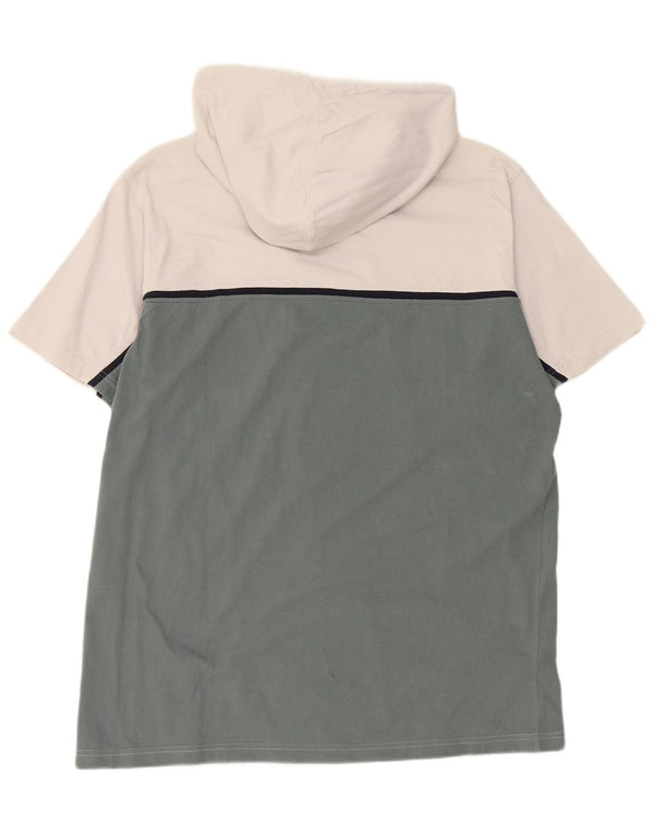 CHAMPION Mens Hooded Zip Neck T-Shirt Top 2XL White Colourblock Cotton