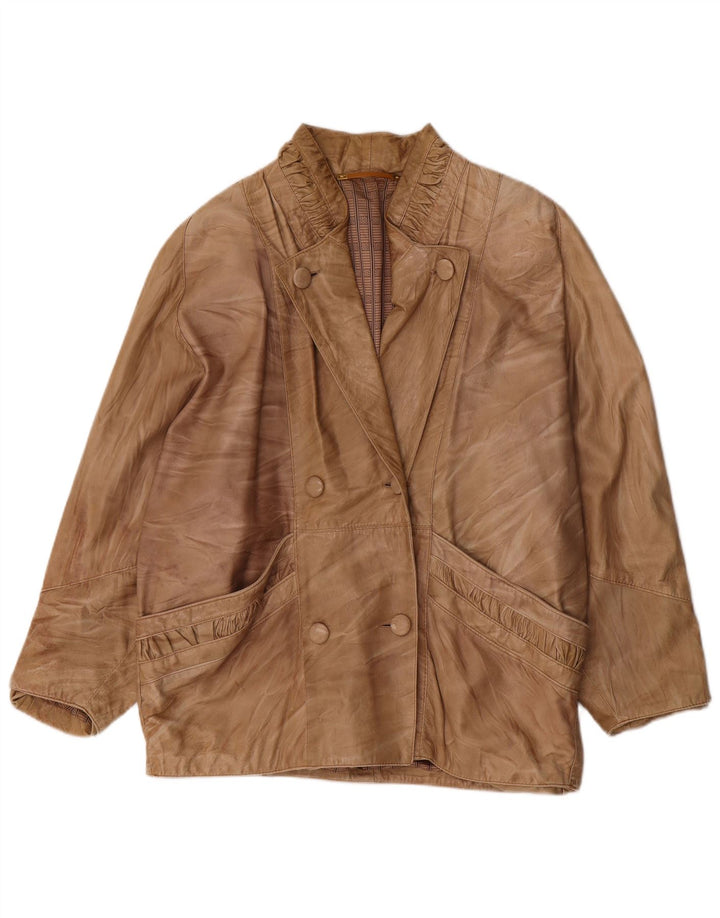 Vintage Womens Oversized Leather Jacket UK 18 XL Beige