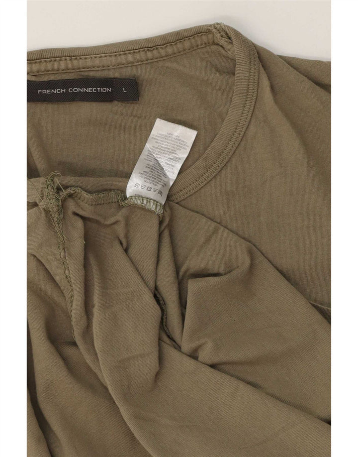 French Connection Mens T-Shirt Top Large Khaki Cotton