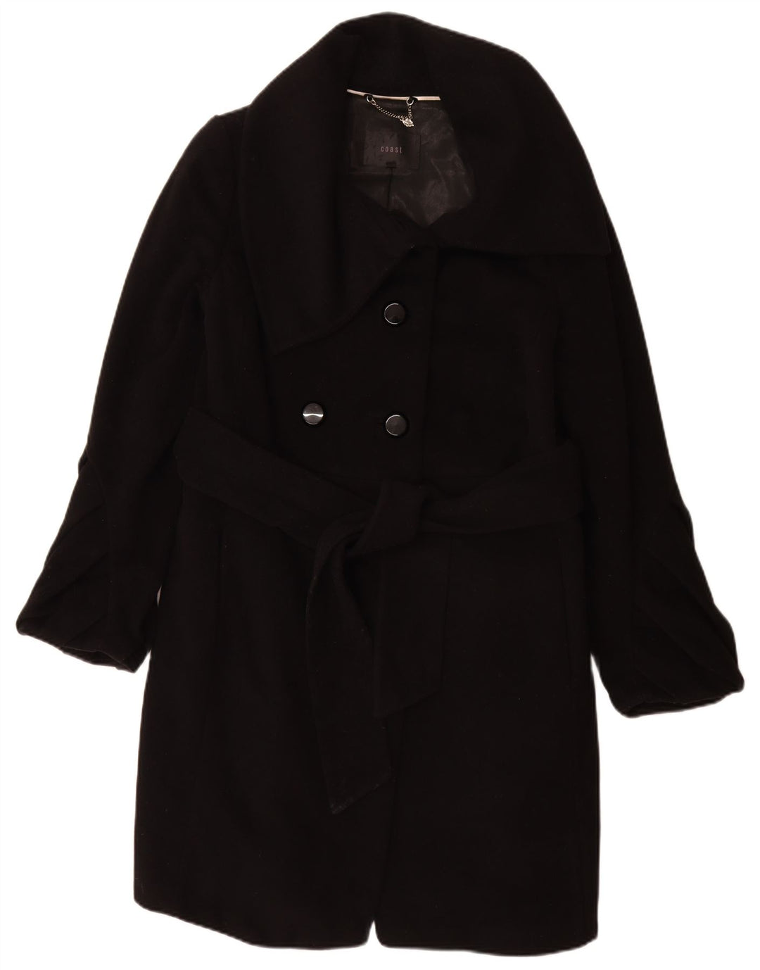 Coast Womens Double Breasted Coat UK 12 Medium  Black Wool