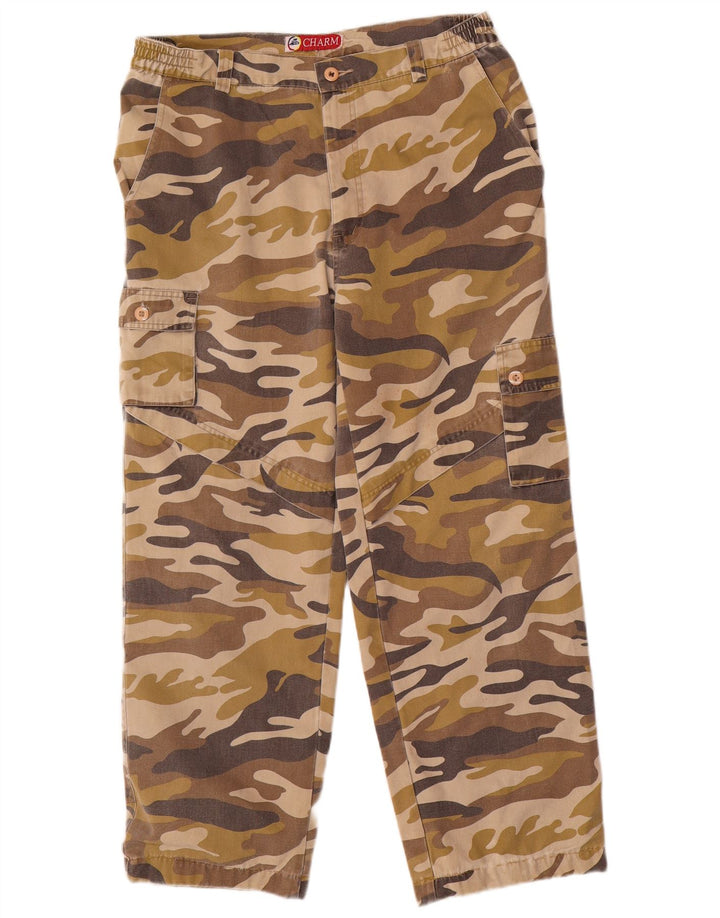 VINTAGE Mens Straight Cargo Trousers W34 L28 Beige Camouflage Cotton