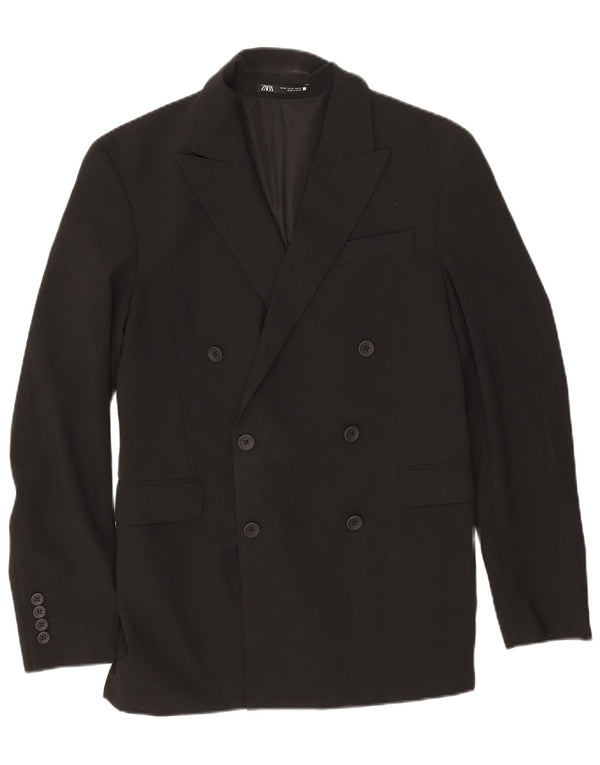 Zara Mens Double Breasted Blazer Jacket EU 46 Small Black Polyester