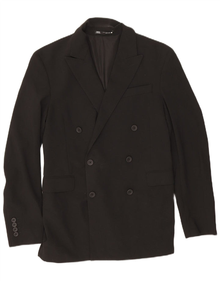 Zara Mens Double Breasted Blazer Jacket EU 46 Small Black Polyester