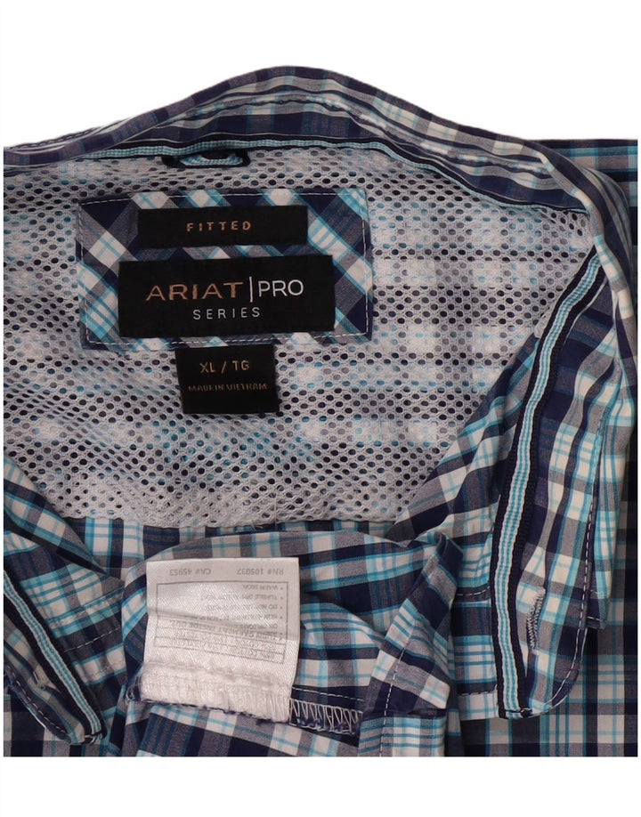 Ariat Mens Fitted Shirt XL Blue Check Cotton