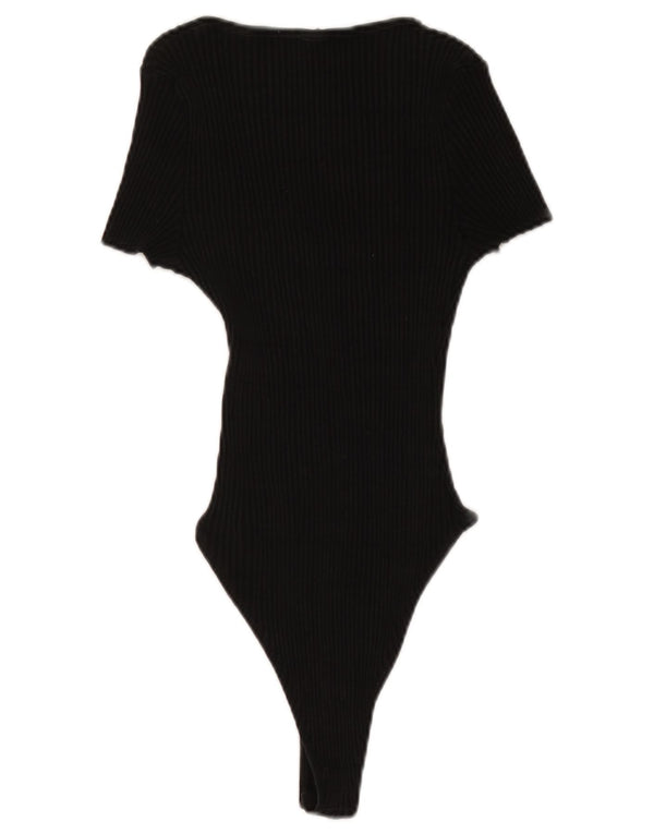 Zara Womens Short Sleeve Bodysuit UK 16 Large Black Cotton