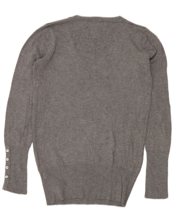Zara Womens V-Neck Jumper Sweater UK 12 Medium Grey Rayon