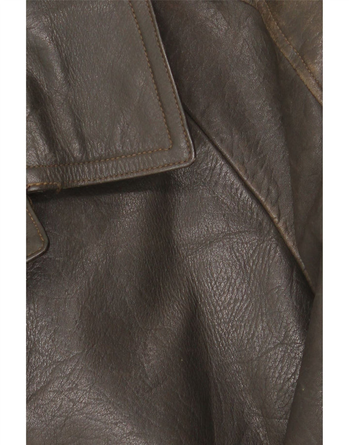 Vintage Mens Leather Jacket IT 48 Medium Khaki