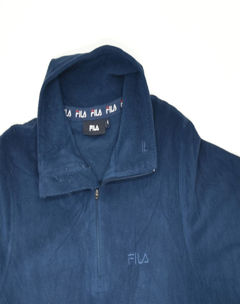 FILA Mens Zip Neck Fleece Jumper Small Navy Blue Polyester | Vintage | Thrift | Second-Hand | Used Clothing | Messina Hembry 