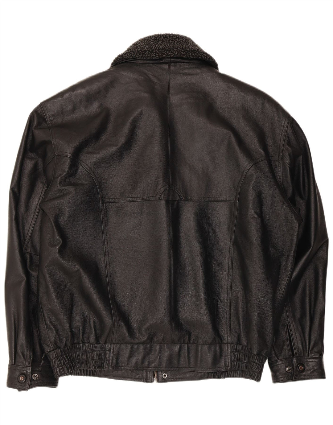 Vintage Mens Faux Leather Bomber Jacket UK 40 Large Black Polyester
