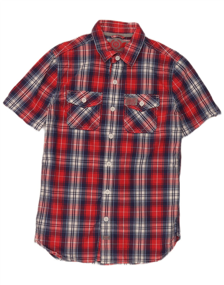 Superdry Mens Short Sleeve Shirt Small Red Check Cotton