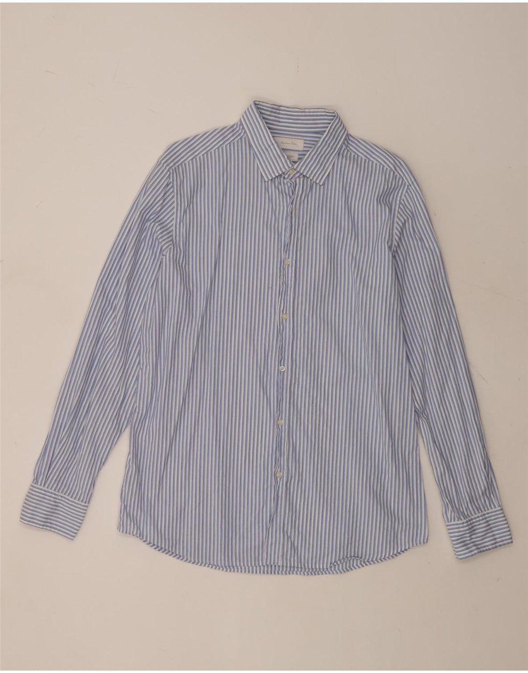 Massimo Dutti Mens Shirt XL Blue Pinstripe Cotton