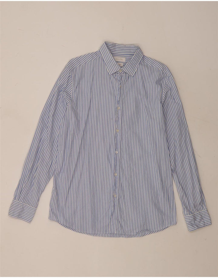 Massimo Dutti Mens Shirt XL Blue Pinstripe Cotton