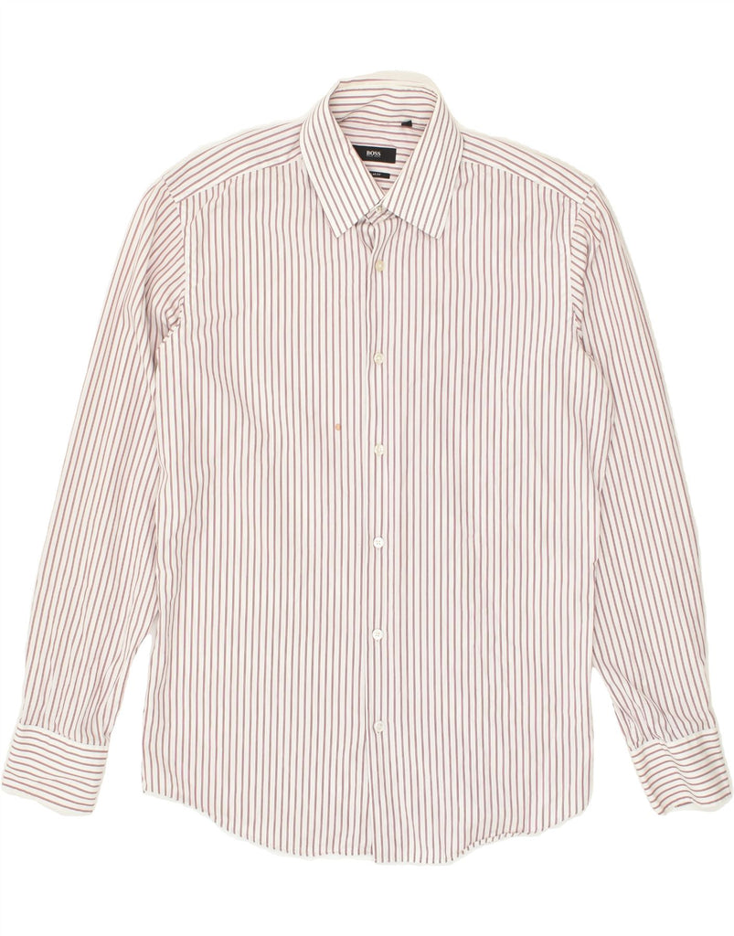 HUGO BOSS Mens Regular Fit Shirt Size 15 1/2 39 Medium White Striped | Vintage Hugo Boss | Thrift | Second-Hand Hugo Boss | Used Clothing | Messina Hembry 