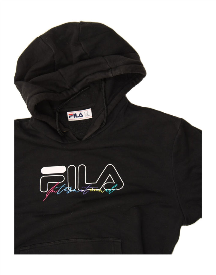 FILA Mens Graphic Hoodie Jumper Medium Black Cotton Vintage Fila and Second-Hand Fila from Messina Hembry 