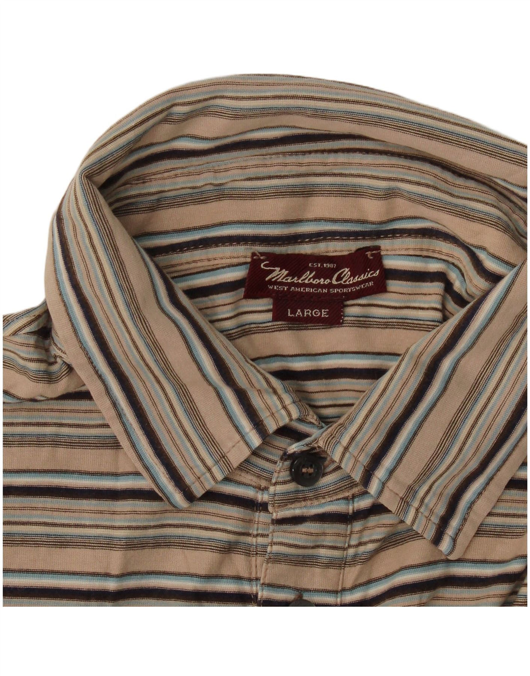 Marlboro Classics Mens Polo Shirt Large Beige Striped
