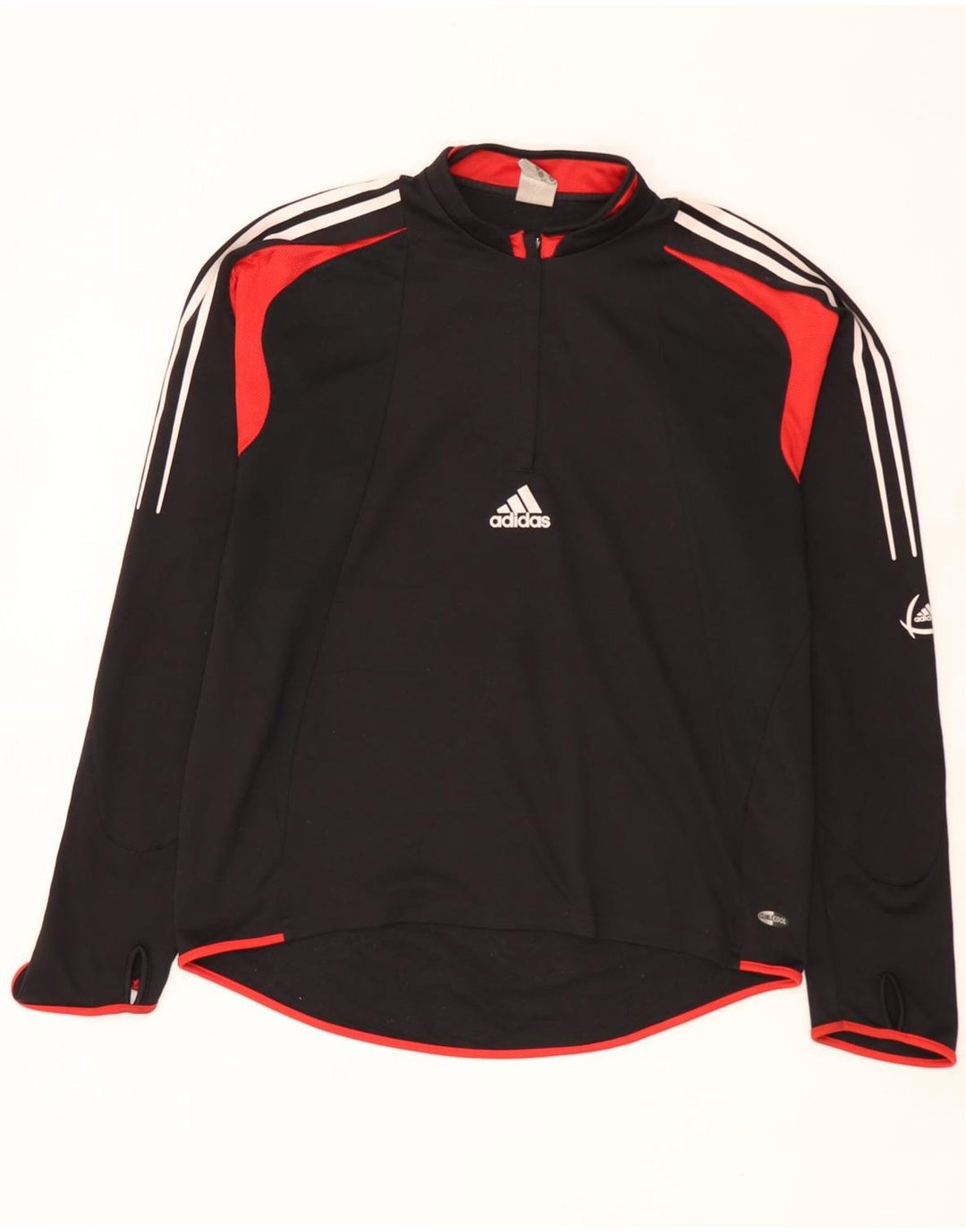 Adidas Mens Zip Neck Pullover Tracksuit Top Large Black Colourblock