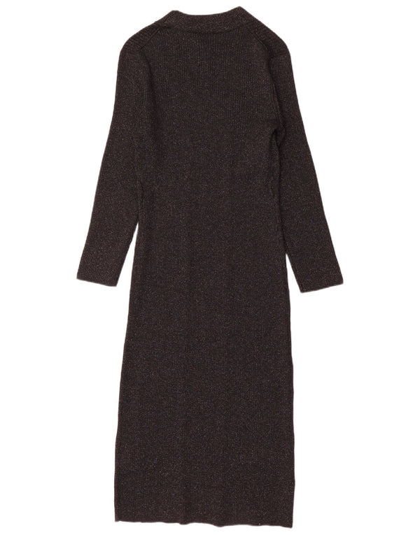 Dkny Womens Long Sleeve Jumper Dress UK 12 Medium Black Flecked Rayon