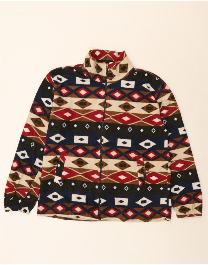 VINTAGE Womens Oversized Fleece Jacket UK 16 Large Multicoloured Geometric