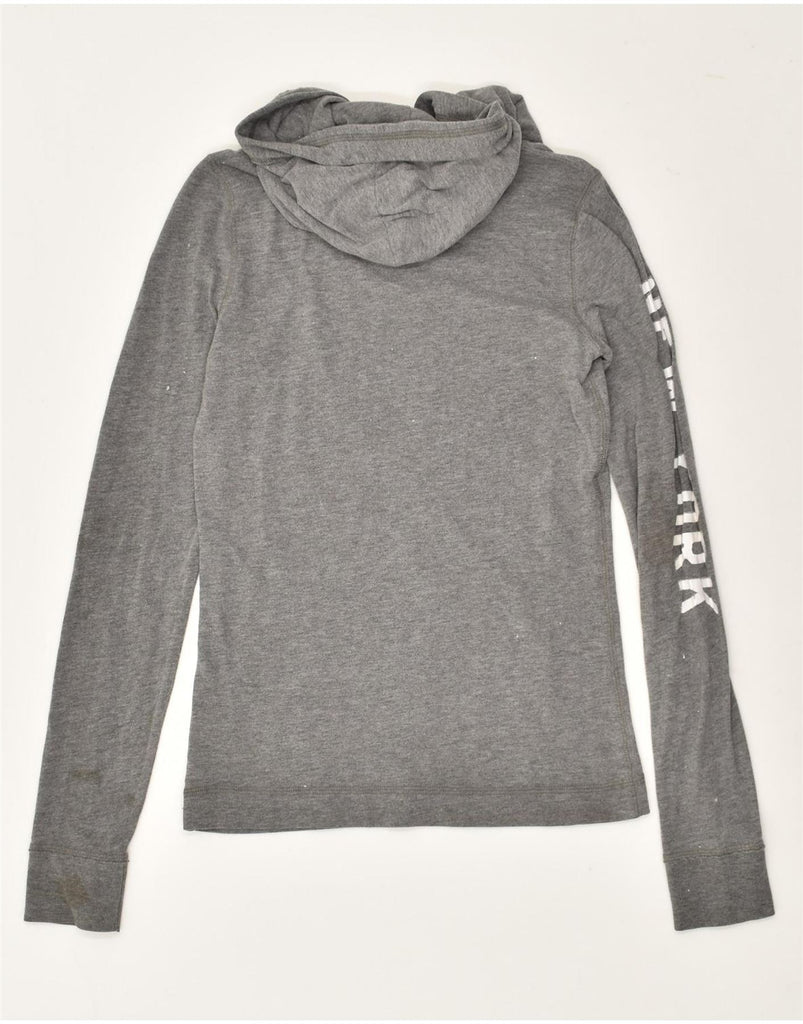 ABERCROMBIE & FITCH Womens Graphic Hoodie Jumper UK 14 Large Grey Cotton | Vintage Abercrombie & Fitch | Thrift | Second-Hand Abercrombie & Fitch | Used Clothing | Messina Hembry 