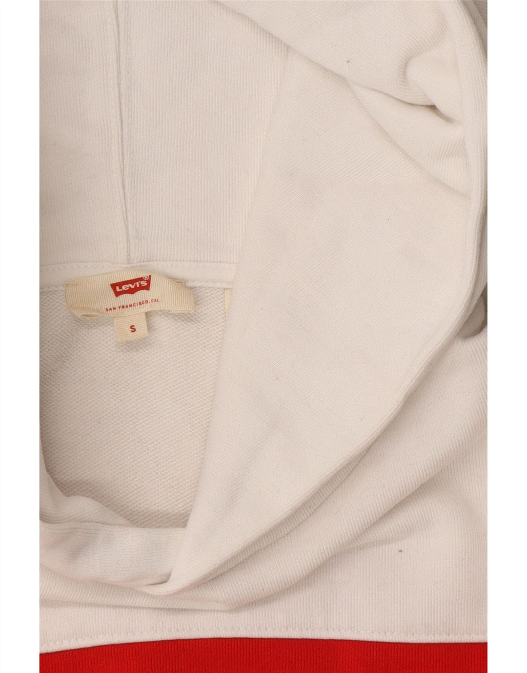 LEVI'S Mens Graphic Hoodie Jumper Small White Colourblock Cotton Vintage Levi's and Second-Hand Levi's from Messina Hembry 