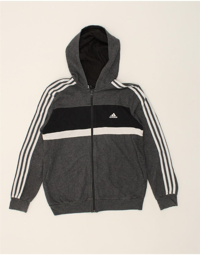 ADIDAS Boys Zip Hoodie Sweater 13-14 Years Grey Cotton | Vintage Adidas | Thrift | Second-Hand Adidas | Used Clothing | Messina Hembry 