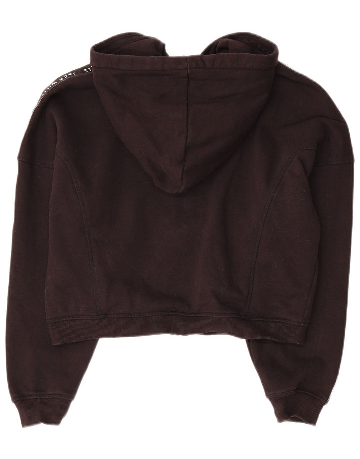 JACK WILLS Womens Oversized Crop Zip Hoodie Sweater UK 10 Small Black