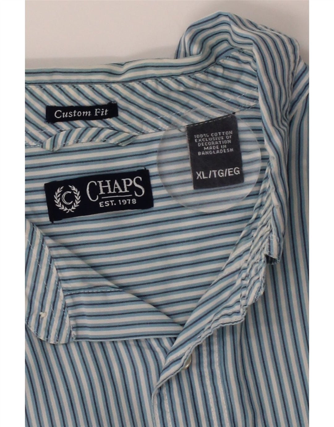 CHAPS Mens Custom Fit Shirt XL Blue Striped Cotton Vintage Chaps and Second-Hand Chaps from Messina Hembry 