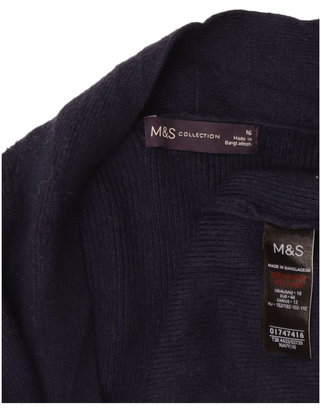 Marks & Spencer Womens Longline Open Cardigan Sweater UK 16 Large Navy Blue