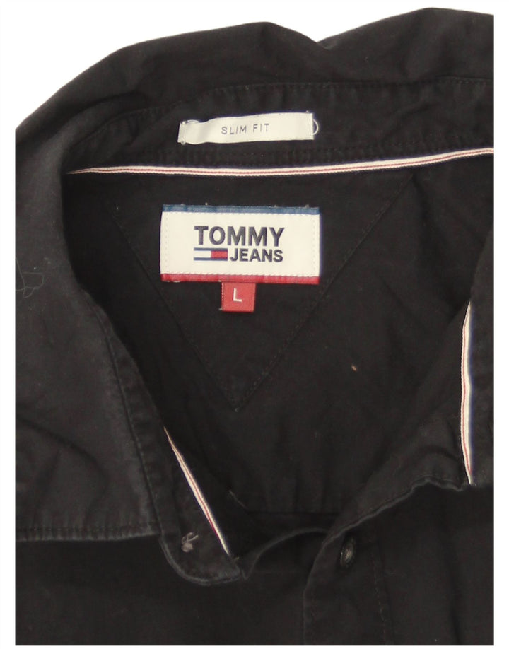 Tommy Hilfiger Mens Slim Fit Shirt Large Black Cotton