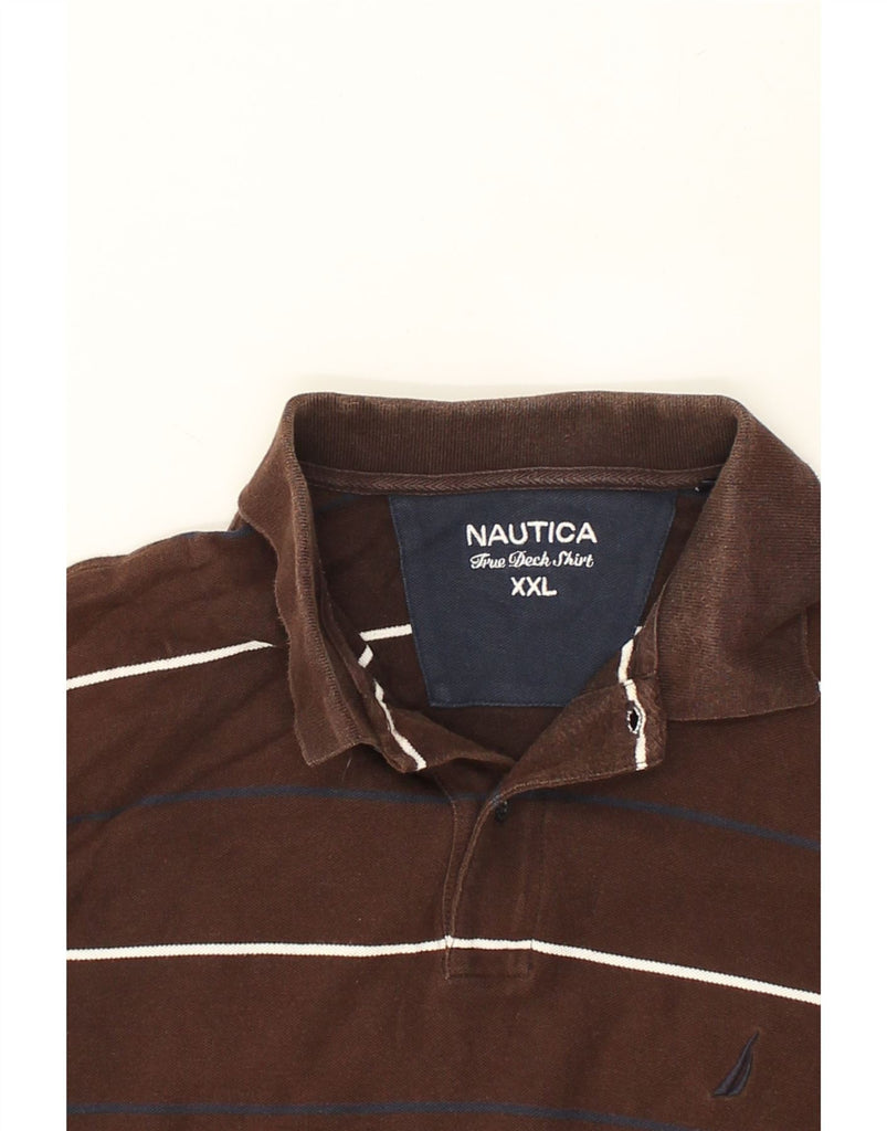 NAUTICA Mens Polo Shirt 2XL Brown Striped Cotton | Vintage Nautica | Thrift | Second-Hand Nautica | Used Clothing | Messina Hembry 