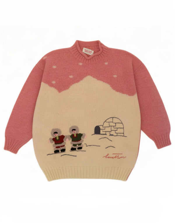Benetton Womens Turtle Neck Jumper Sweater UK 16 Large Pink Colourblock