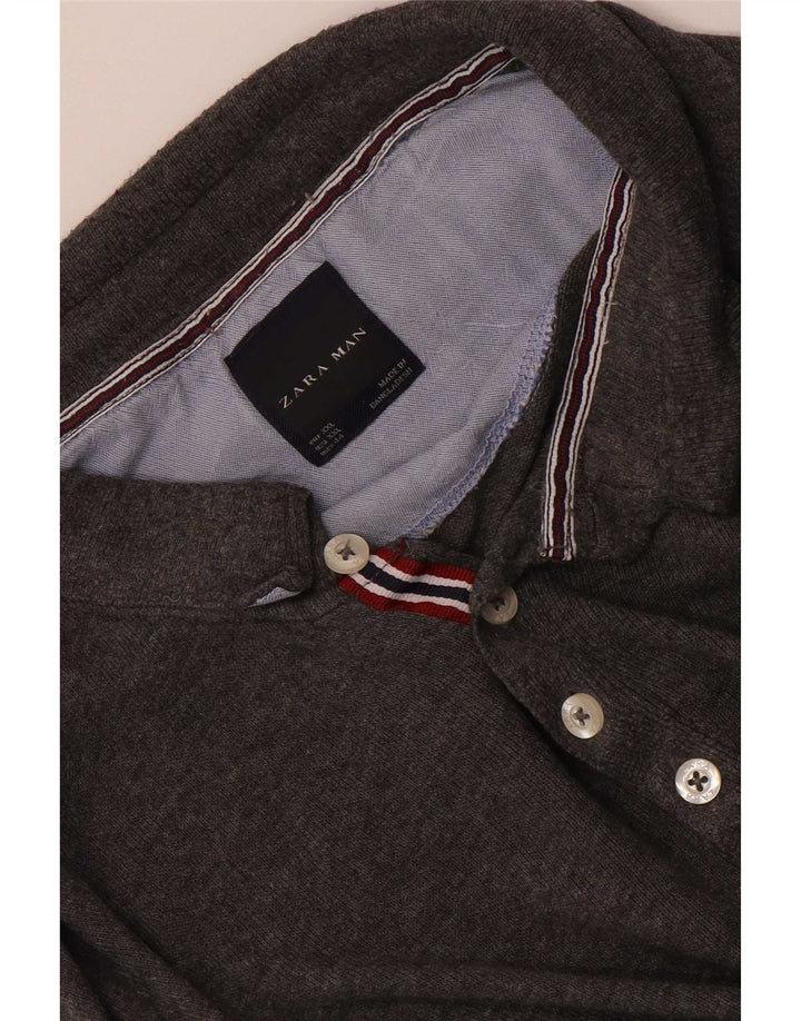 Zara Mens Long Sleeve Polo Shirt 2XL Grey