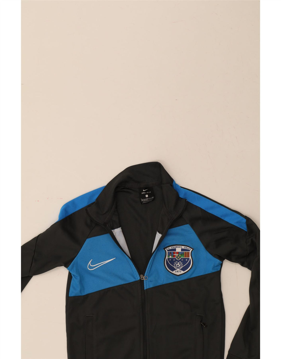 NIKE Boys Dri Fit Tracksuit Top Jacket 8-9 Years Small Black Colourblock Vintage Nike and Second-Hand Nike from Messina Hembry 