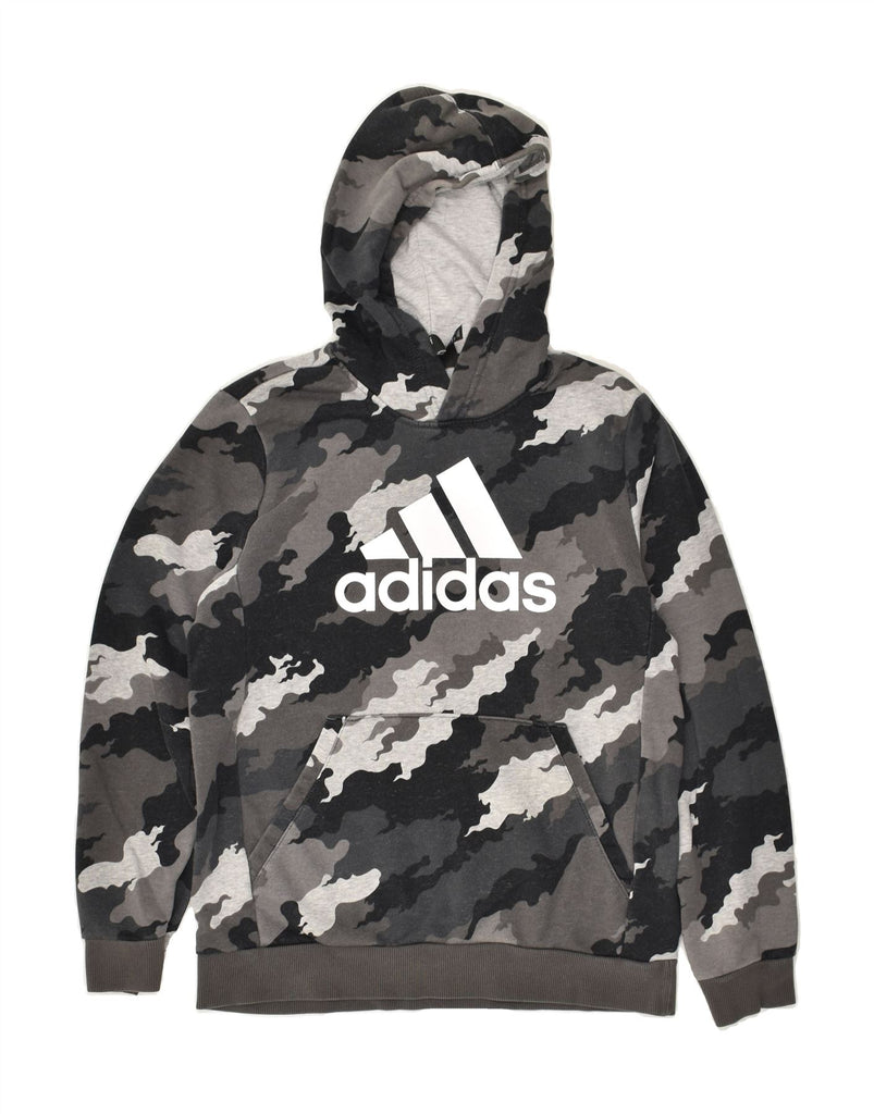 ADIDAS Boys Graphic Hoodie Jumper 13-14 Years Grey Camouflage Cotton | Vintage Adidas | Thrift | Second-Hand Adidas | Used Clothing | Messina Hembry 