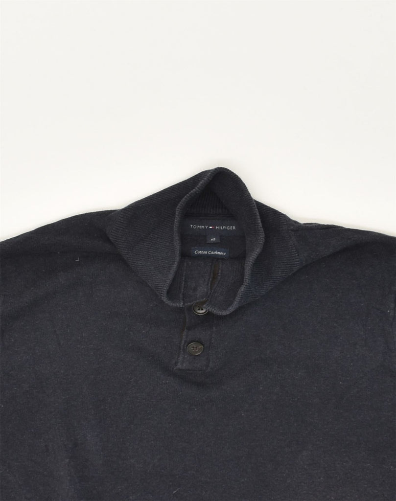 TOMMY HILFIGER Mens Button Neck Jumper Sweater XS Black Cotton | Vintage Tommy Hilfiger | Thrift | Second-Hand Tommy Hilfiger | Used Clothing | Messina Hembry 