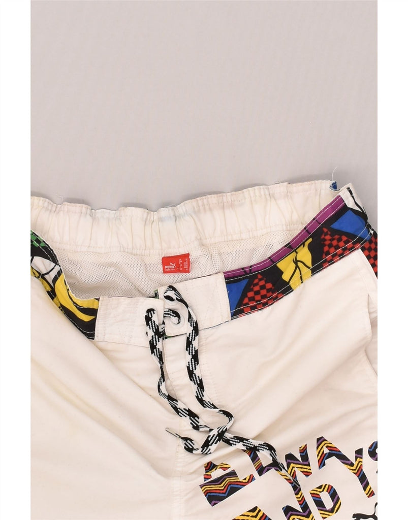 PUMA Mens Graphic Swimming Shorts Medium White | Vintage Puma | Thrift | Second-Hand Puma | Used Clothing | Messina Hembry 